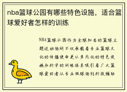 nba篮球公园有哪些特色设施，适合篮球爱好者怎样的训练